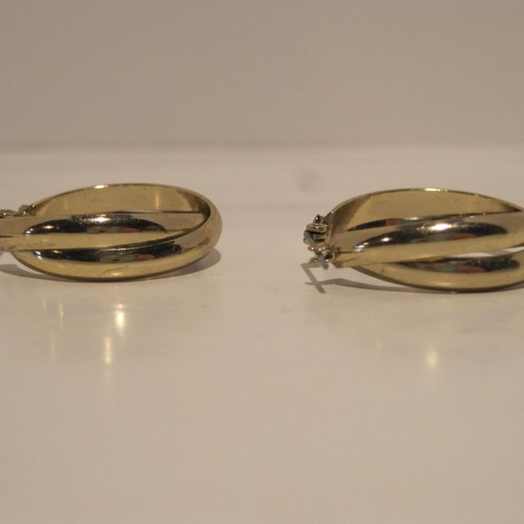 Gold Toned Earrings Crisscross Twist Latch Back Hoops For Pierced Ears - Picture 9 of 13